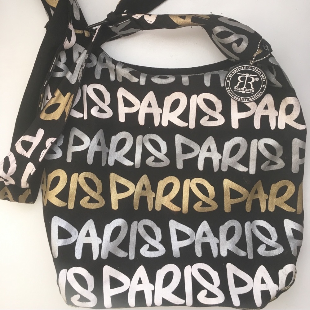 Paris graphic canvas hobo tote bag crossbody purse